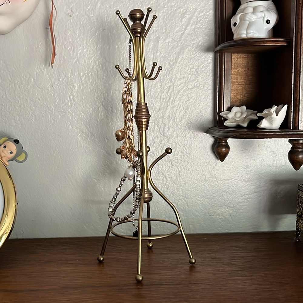 Brass Jewelry Tree Stand - Gold Tone Mini Organizer - Picture 3 of 3